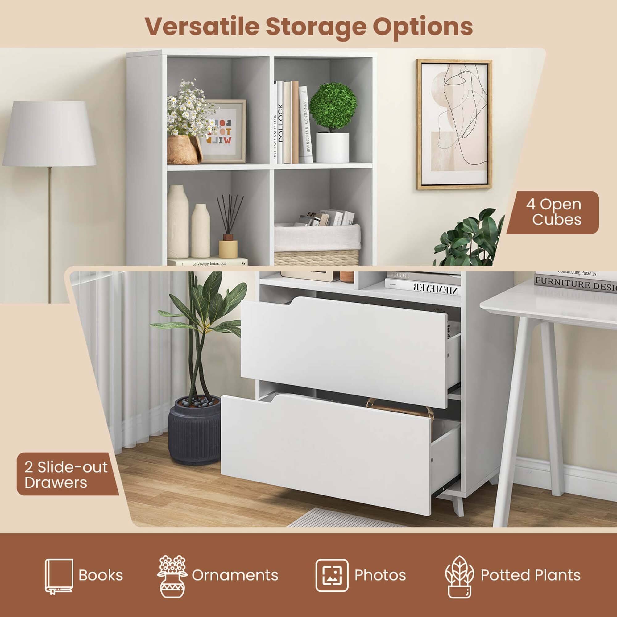 Modern 51" Tall Bookcase 4Tier Open Bookshelf with 4 Storage Cubes Bed Bath & Beyond 40309991